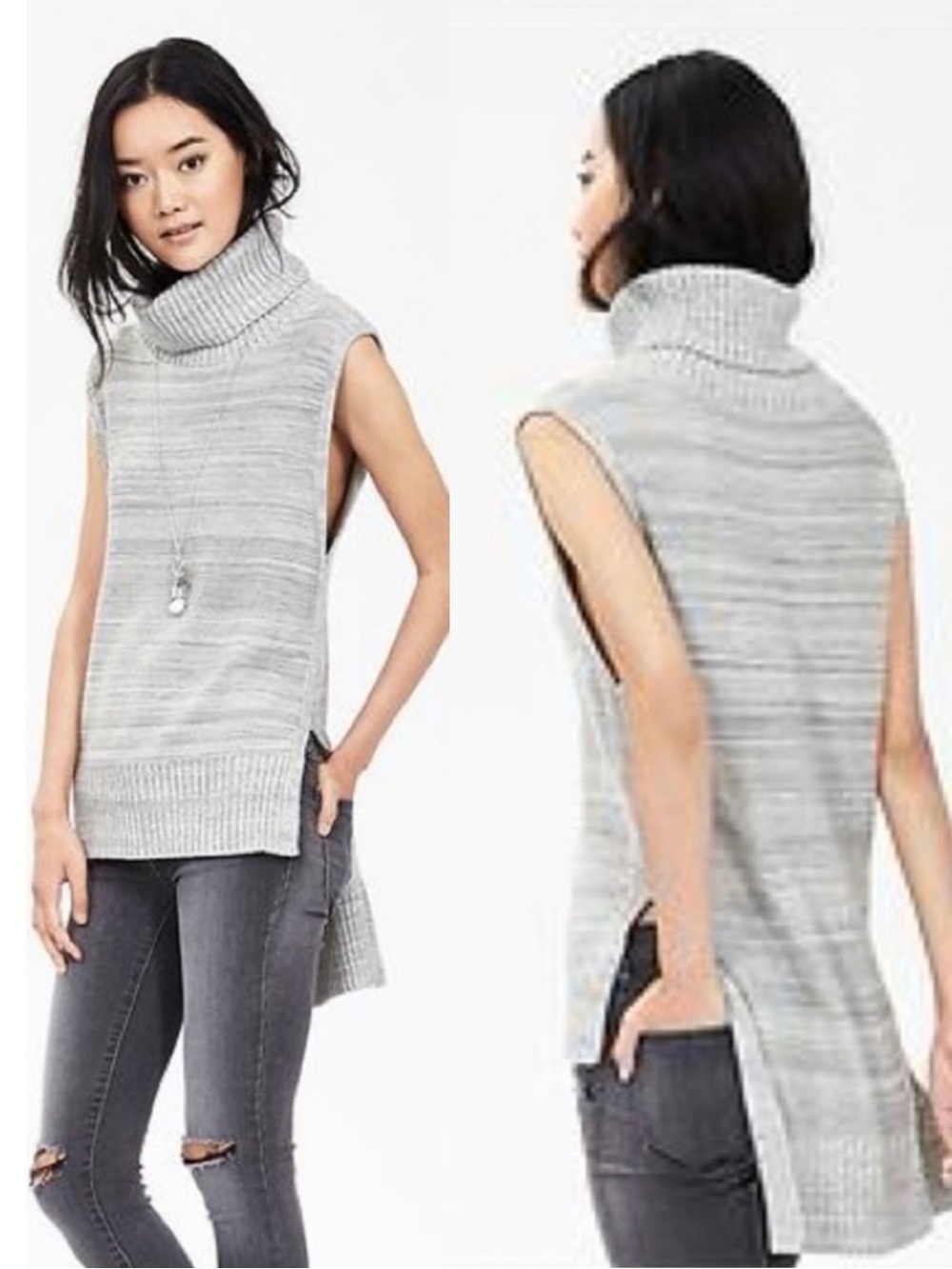 Banana Republic Sleeveless Turtleneck Tunic M Longline Knit Side Slit